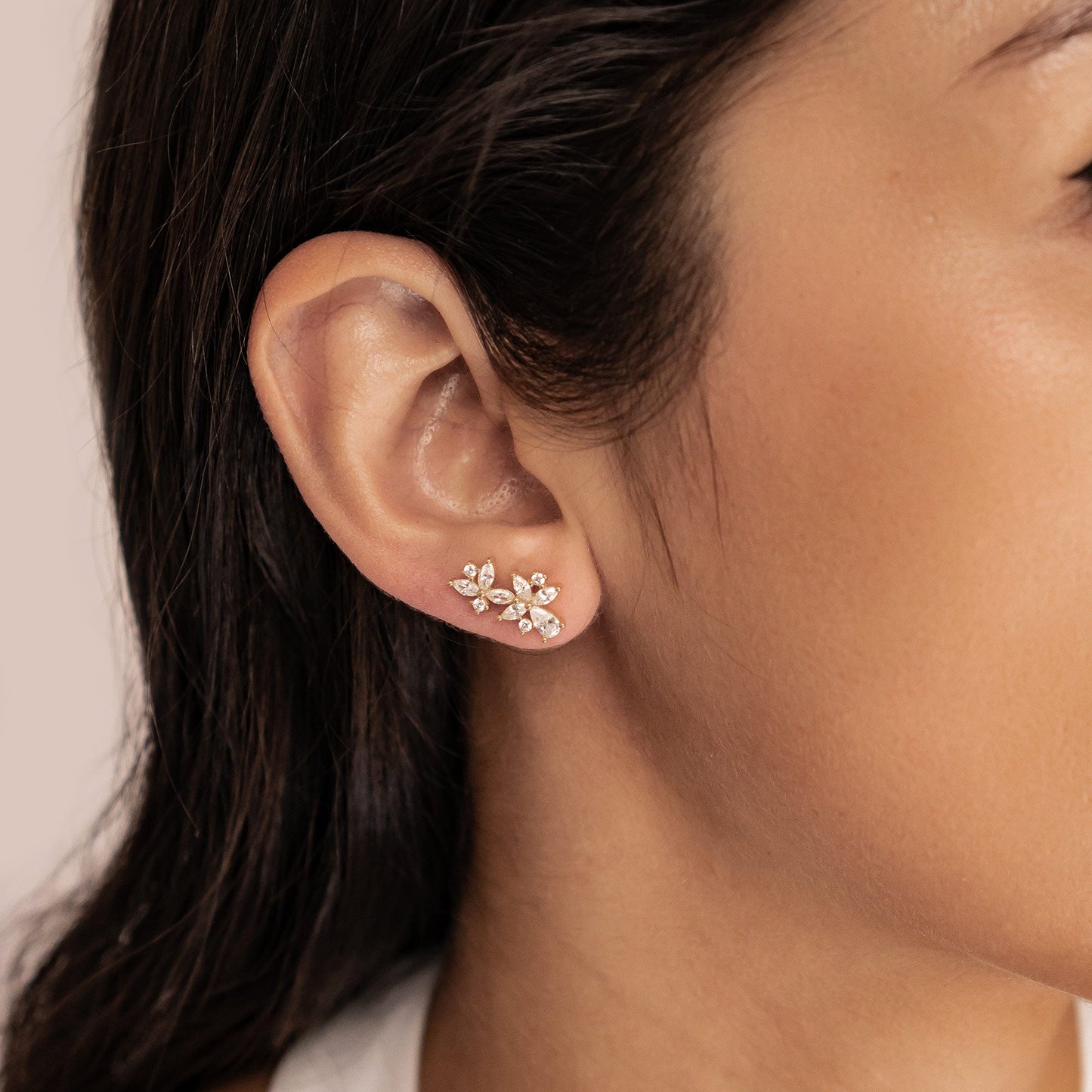 Marquise Flower Stud Earrings Sterling Silver