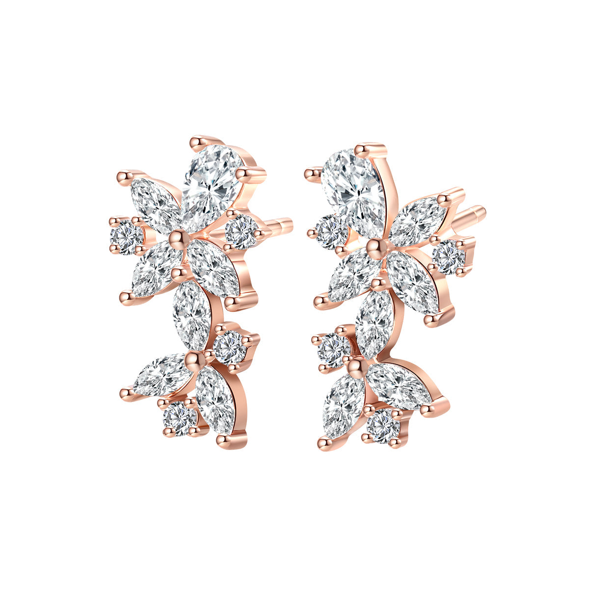 Marquise Flower Stud Earrings Sterling Silver
