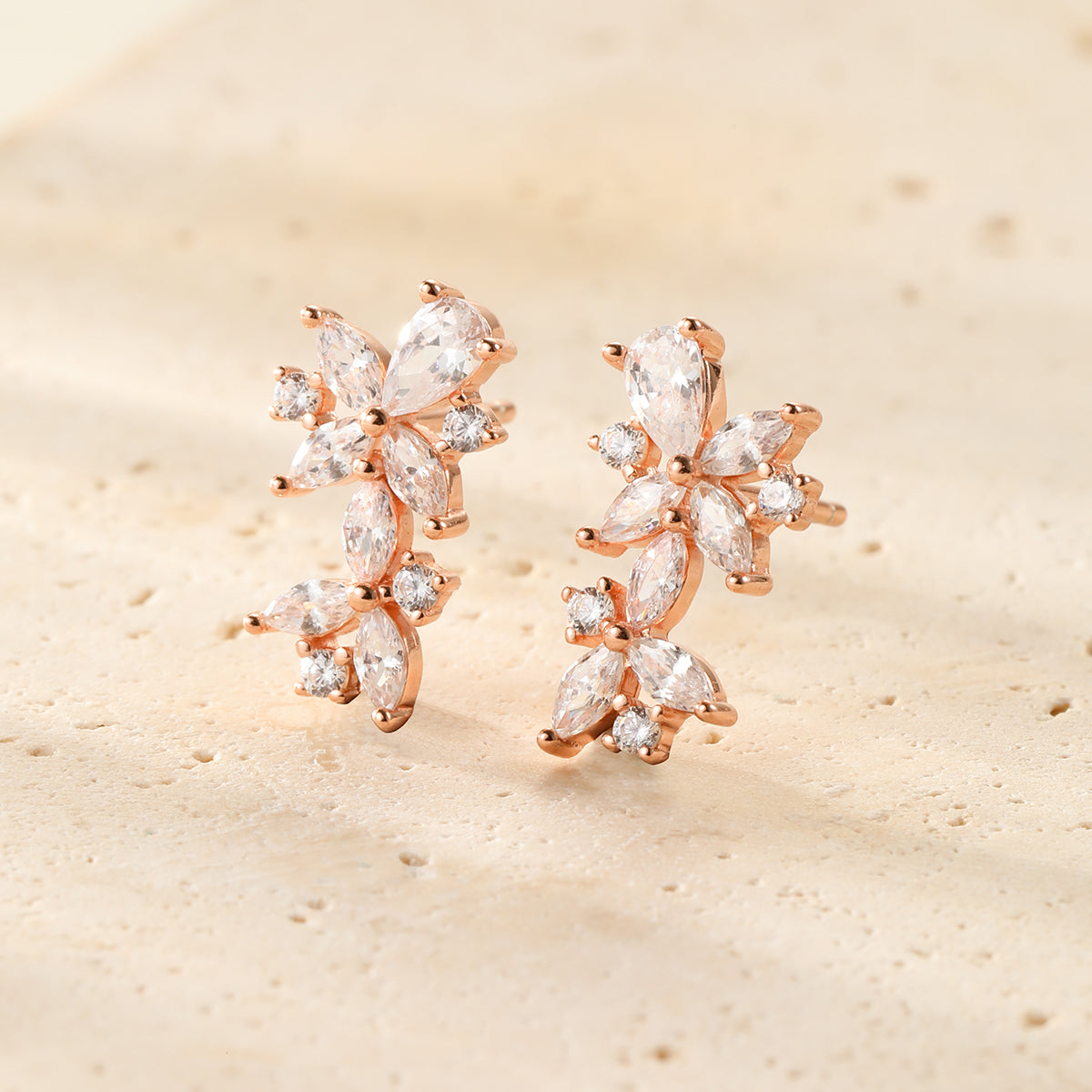 Marquise Flower Stud Earrings Sterling Silver