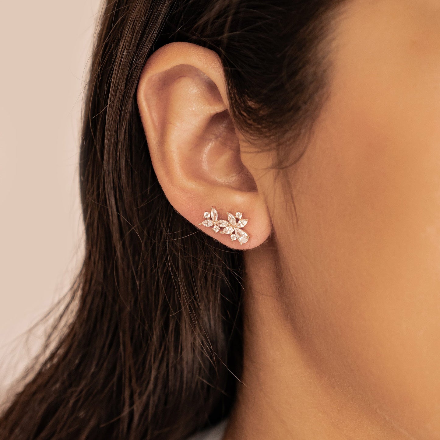 Marquise Flower Stud Earrings Sterling Silver