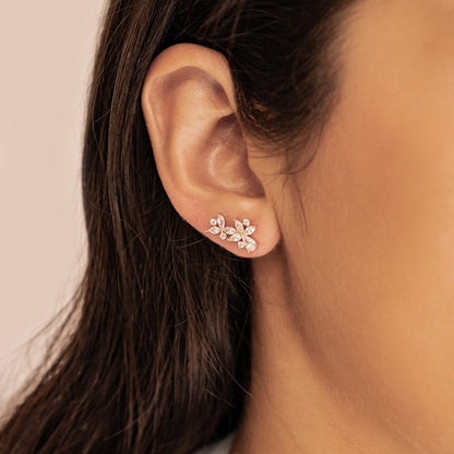 Marquise Flower Stud Earrings Sterling Silver