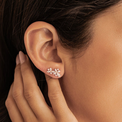 Marquise Flower Stud Earrings Sterling Silver