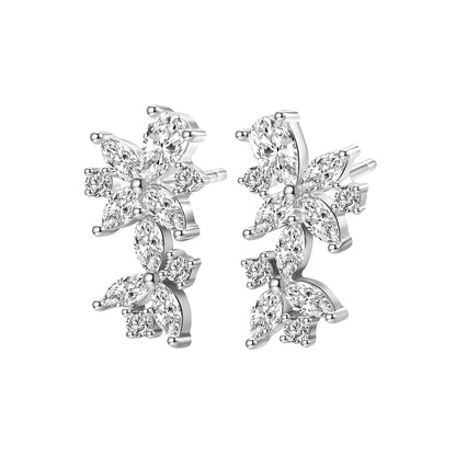 Marquise Flower Stud Earrings Sterling Silver