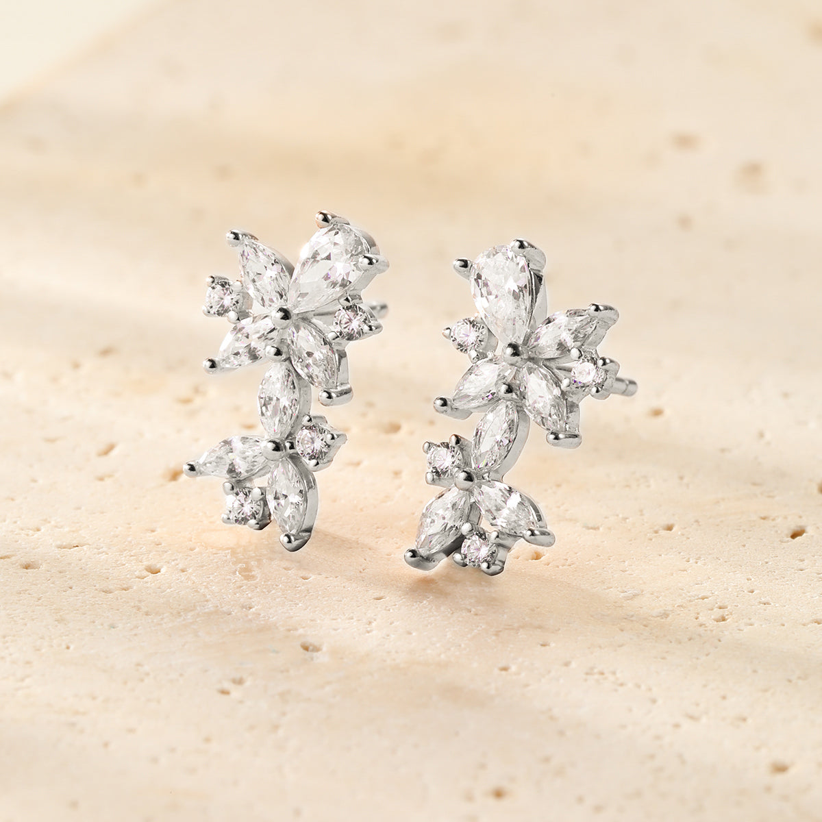 Marquise Flower Stud Earrings Sterling Silver