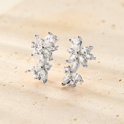 Marquise Flower Stud Earrings Sterling Silver