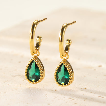 May Emerald Birthstone Hoop Earrings Sterling Silver