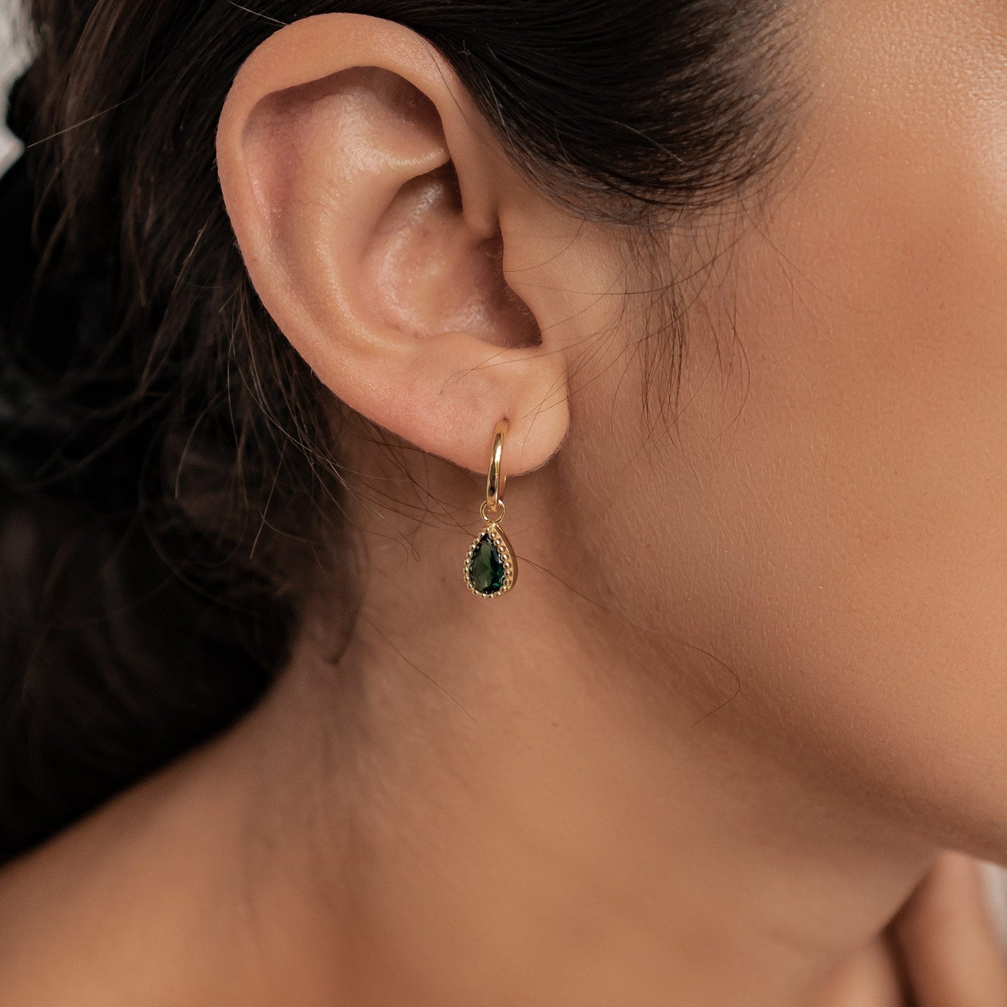 May Emerald Birthstone Hoop Earrings Sterling Silver