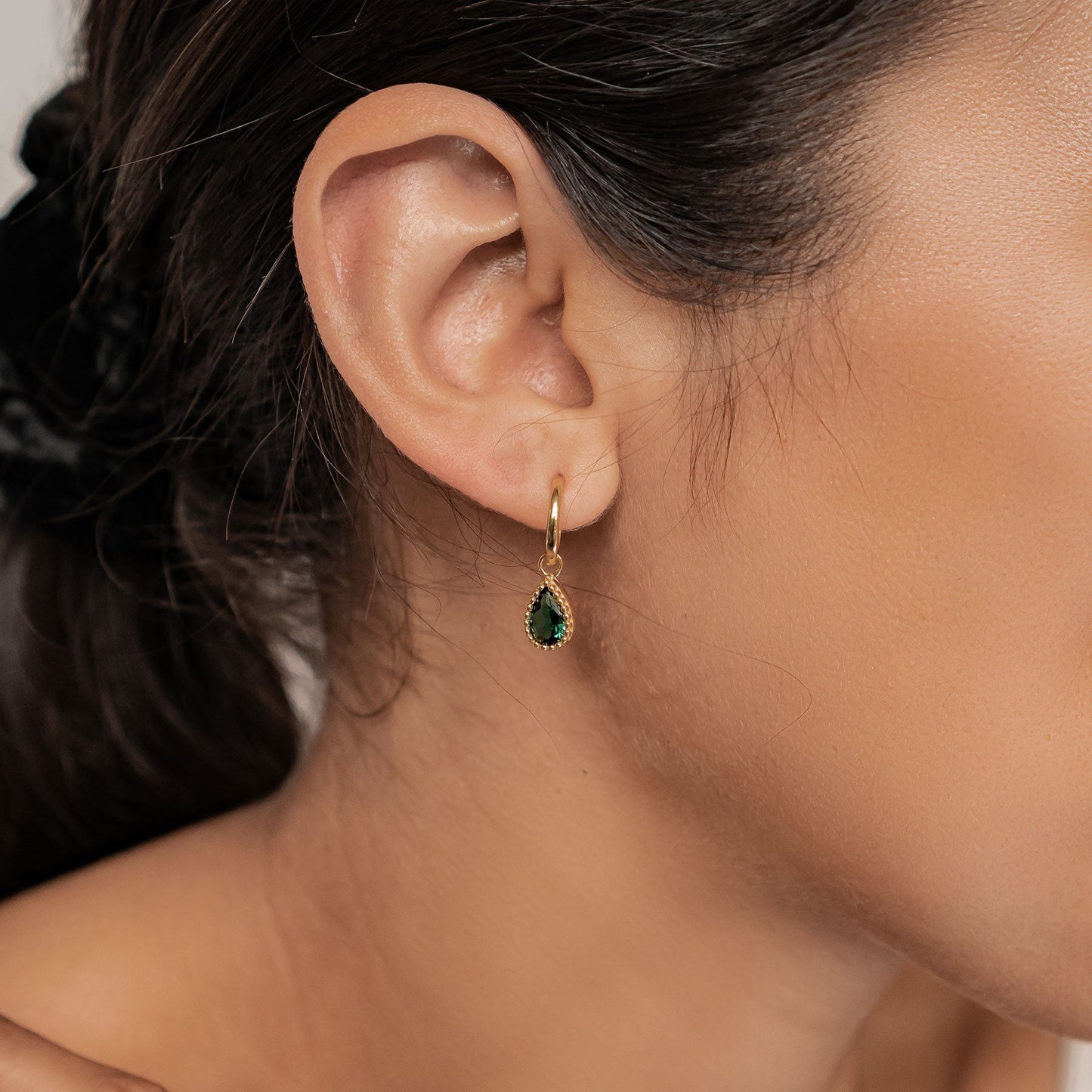 May Emerald Birthstone Hoop Earrings Sterling Silver