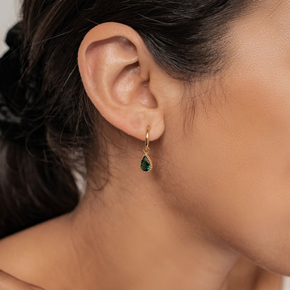 May Emerald Birthstone Hoop Earrings Sterling Silver