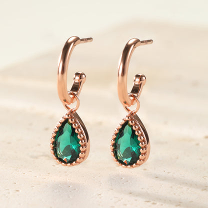 May Emerald Birthstone Hoop Earrings Sterling Silver