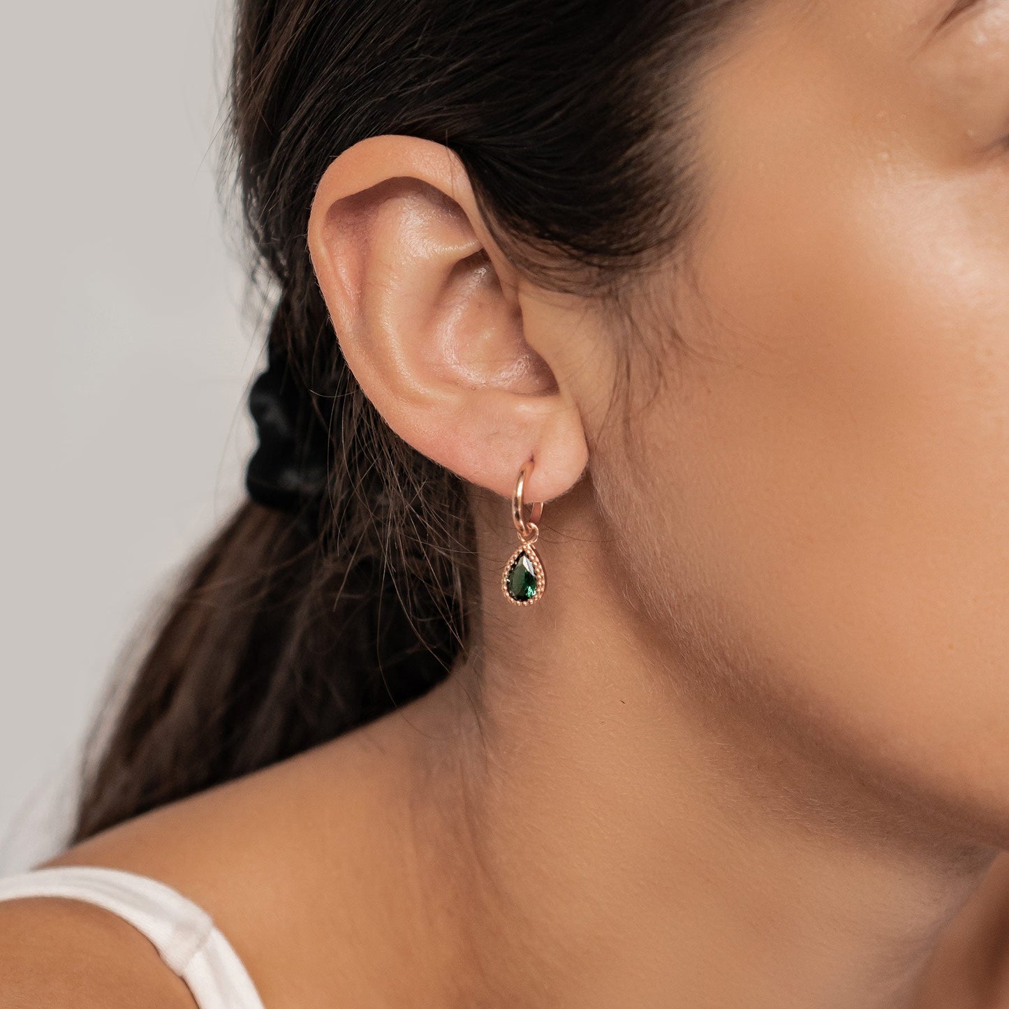 May Emerald Birthstone Hoop Earrings Sterling Silver