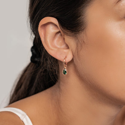 May Emerald Birthstone Hoop Earrings Sterling Silver