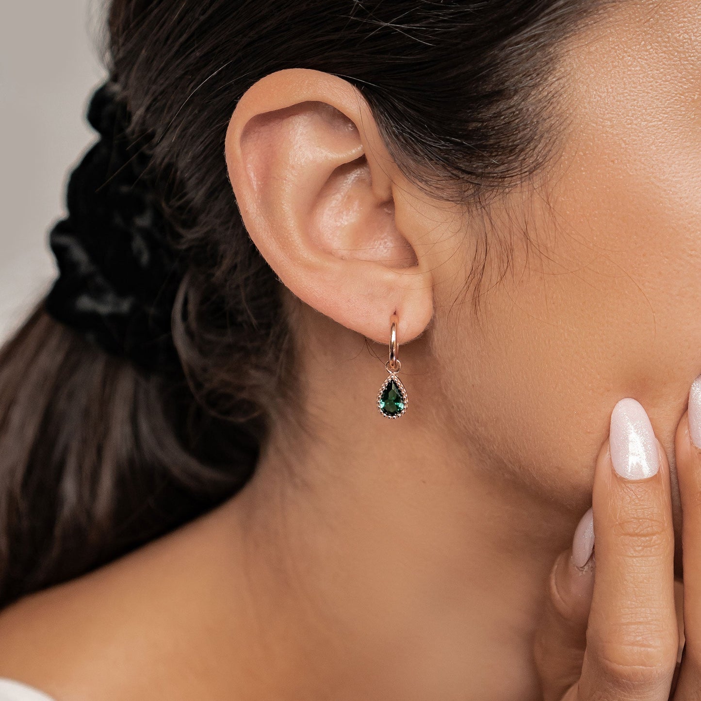 May Emerald Birthstone Hoop Earrings Sterling Silver