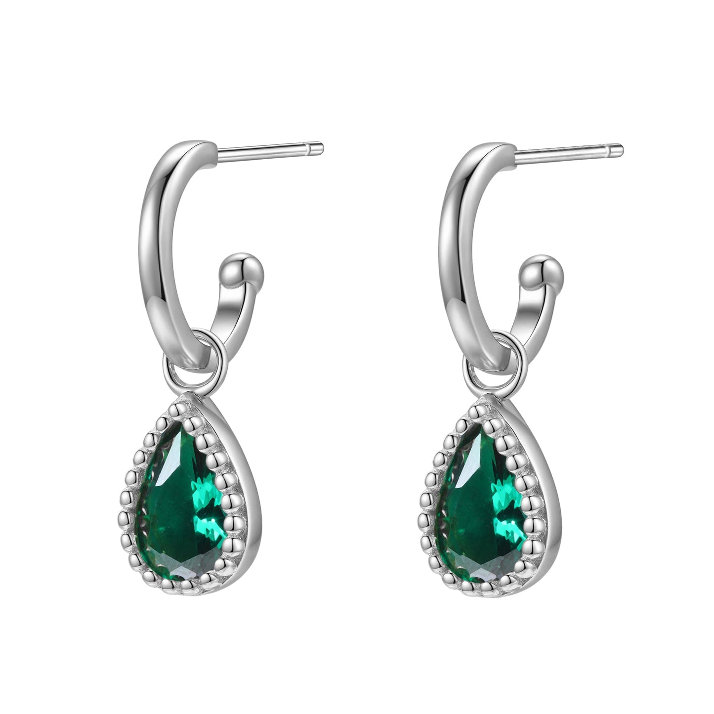 May Emerald Birthstone Hoop Earrings Sterling Silver