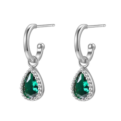 May Emerald Birthstone Hoop Earrings Sterling Silver