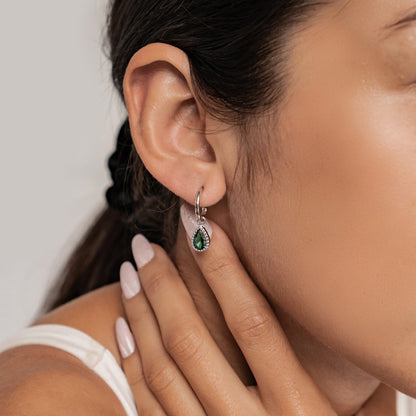 May Emerald Birthstone Hoop Earrings Sterling Silver