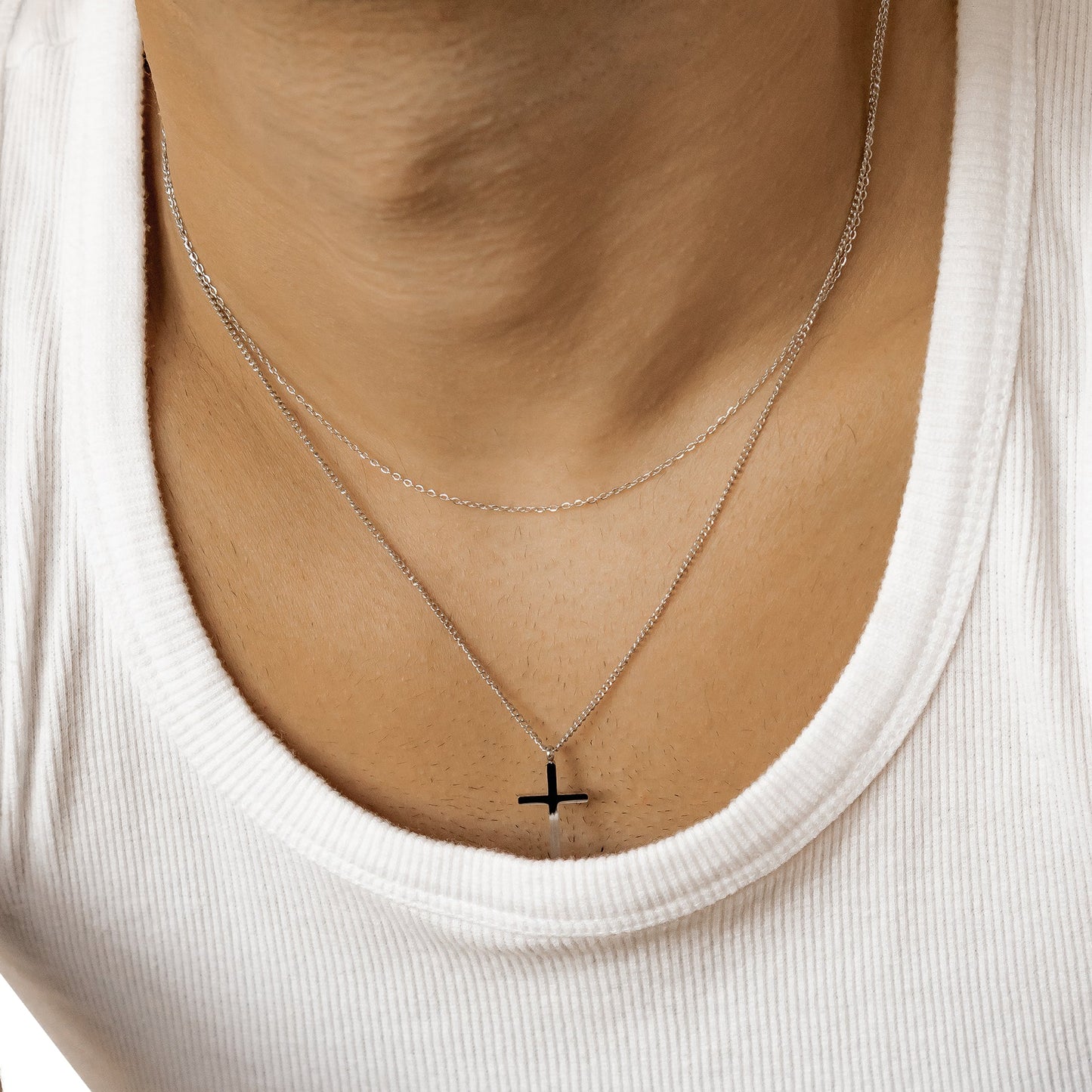 Men Layered Cross Necklace Waterproof