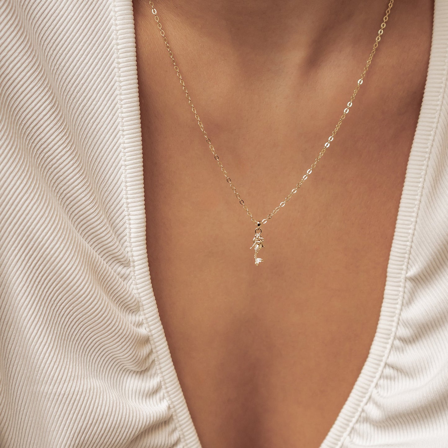 Mermaid Charm Pendant Necklace Sterling Silver