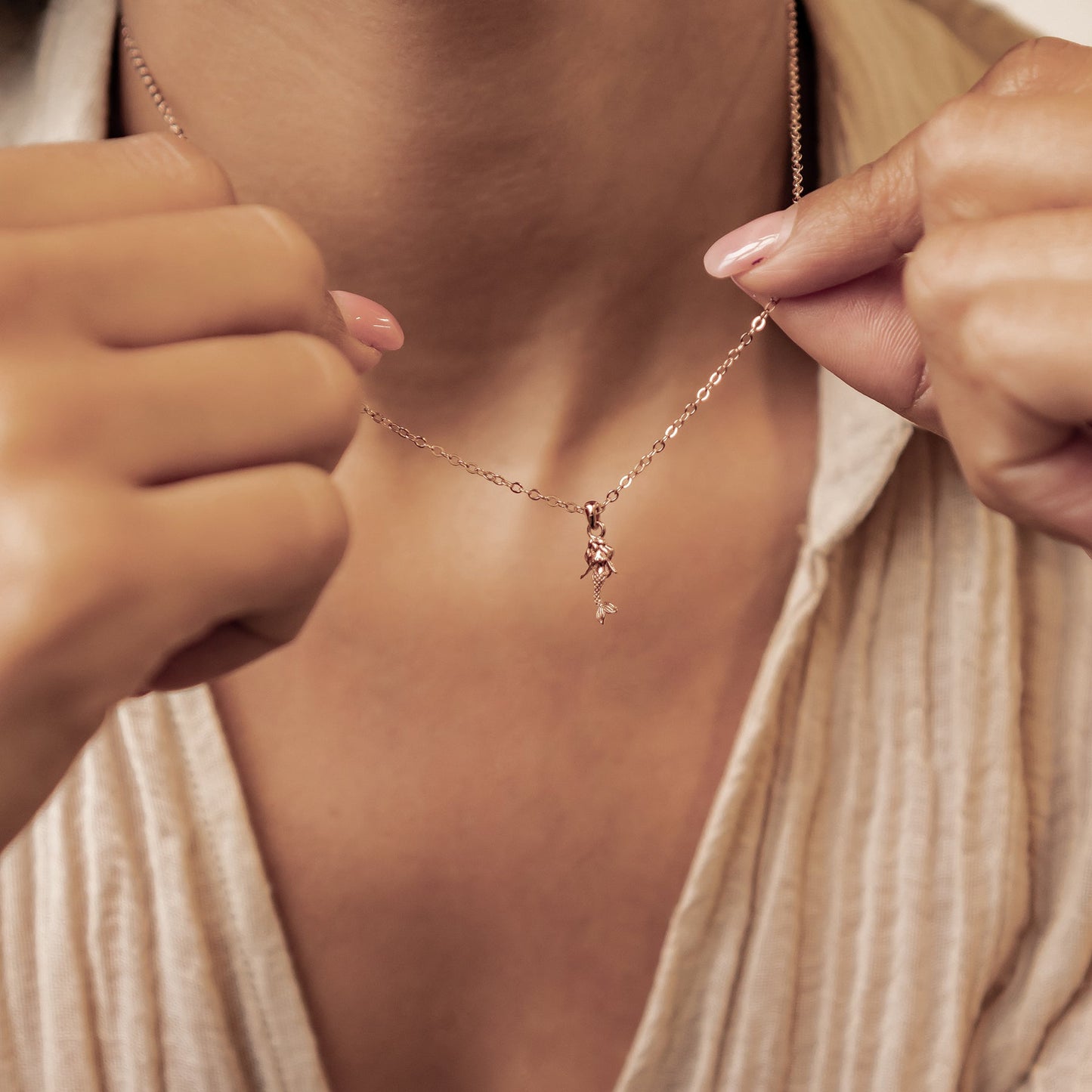 Mermaid Charm Pendant Necklace Sterling Silver