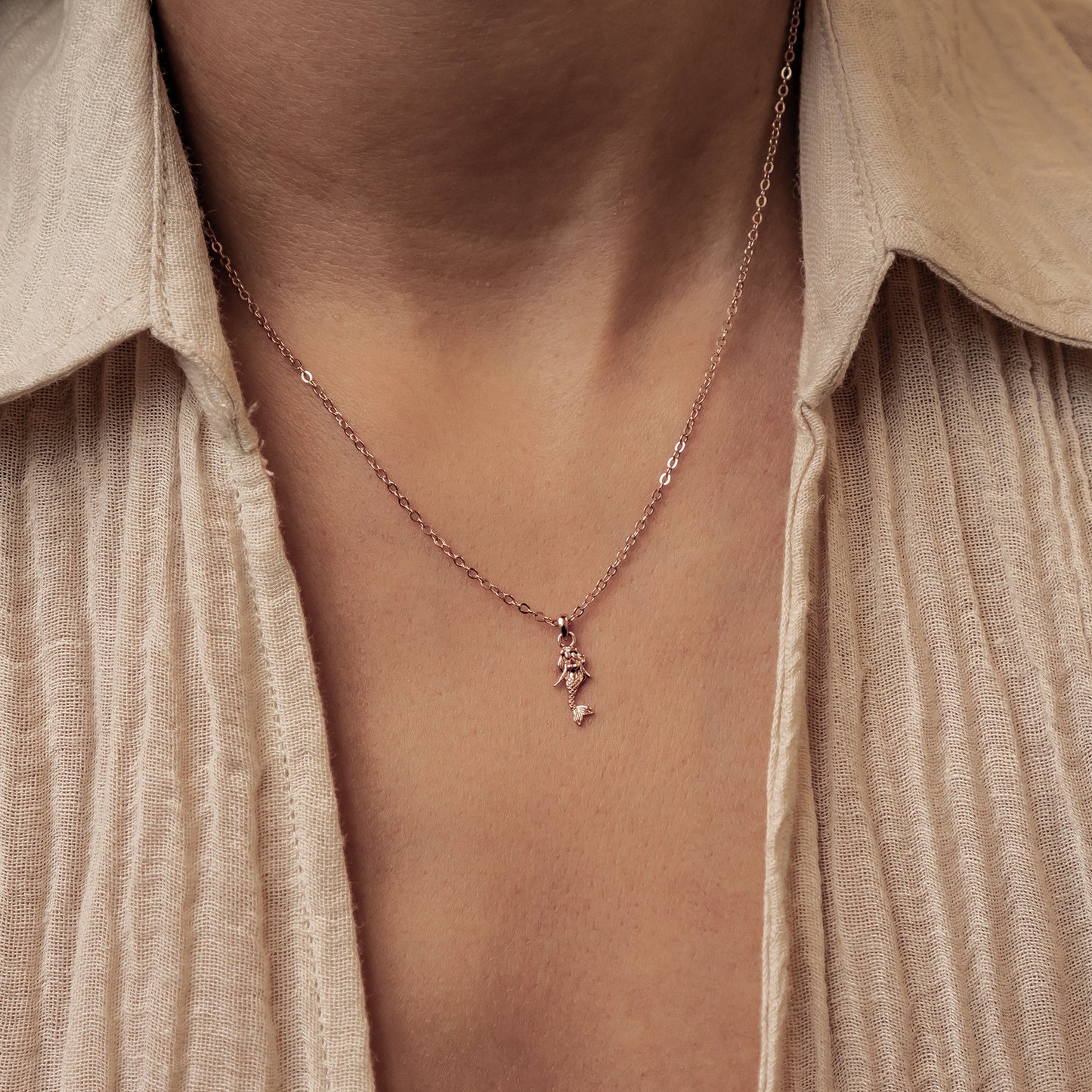 Mermaid Charm Pendant Necklace Sterling Silver