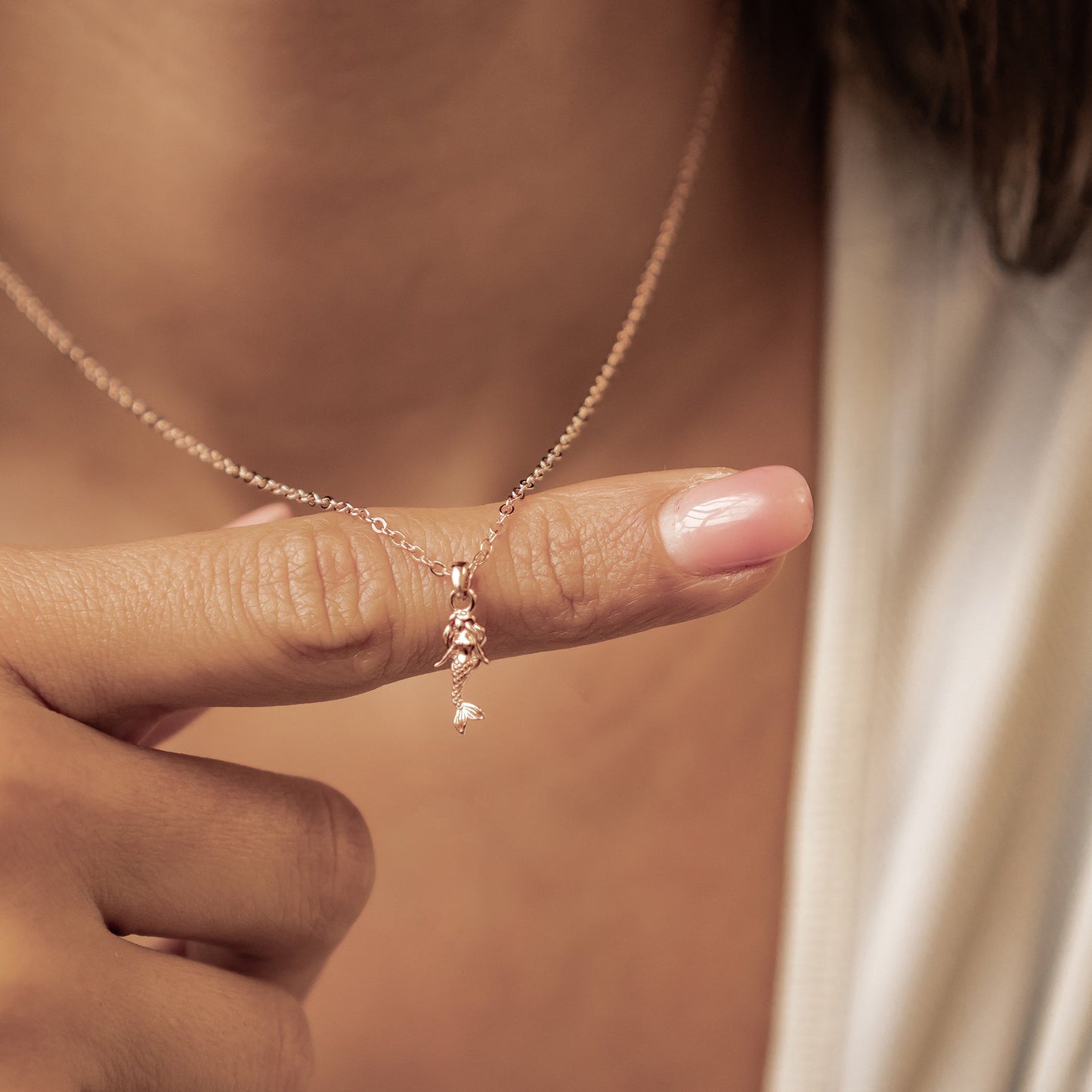 Mermaid Charm Pendant Necklace Sterling Silver