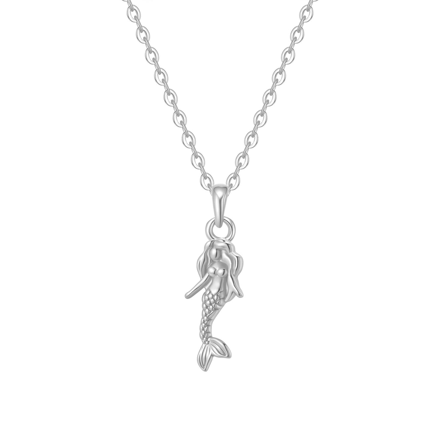 Mermaid Charm Pendant Necklace Sterling Silver