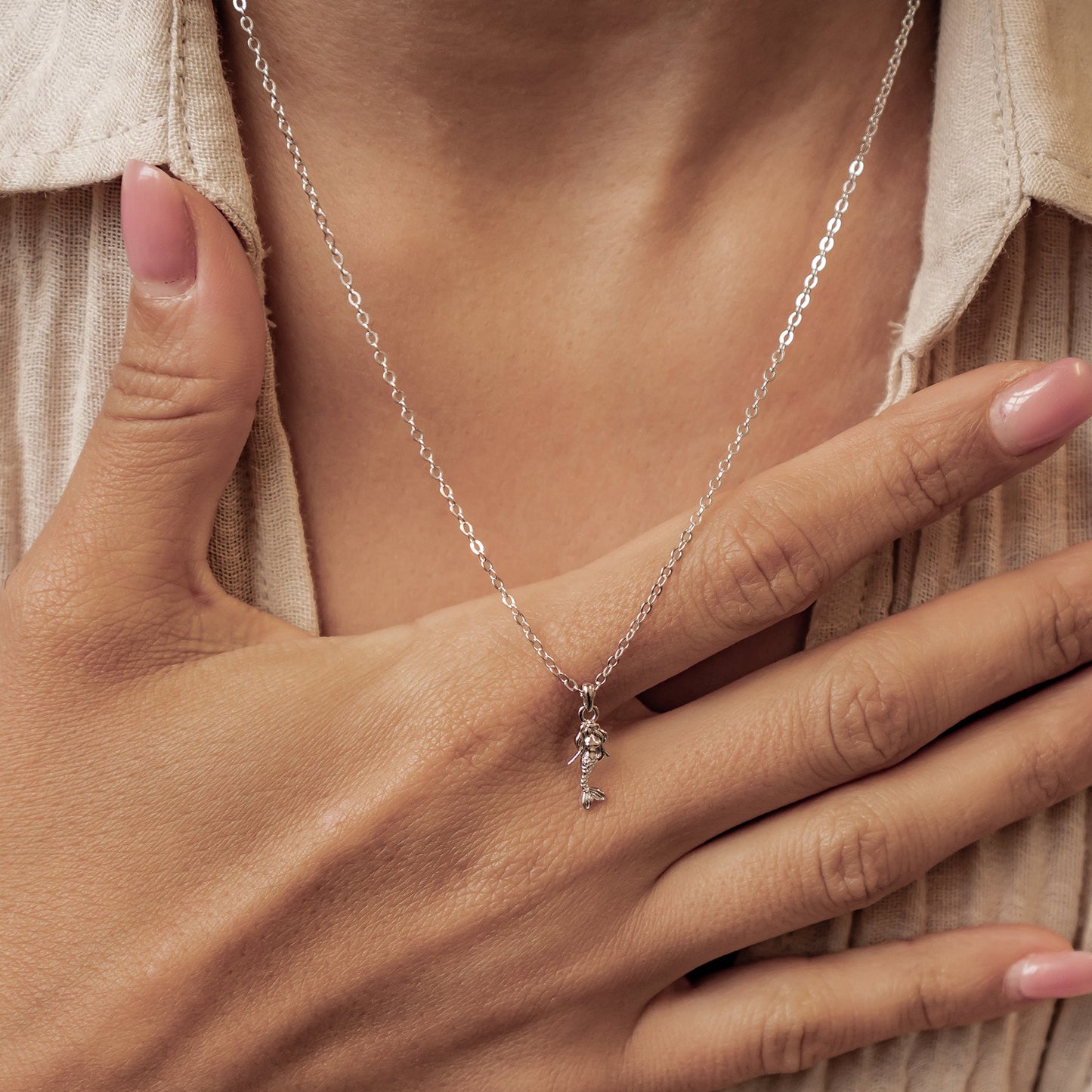 Mermaid Charm Pendant Necklace Sterling Silver