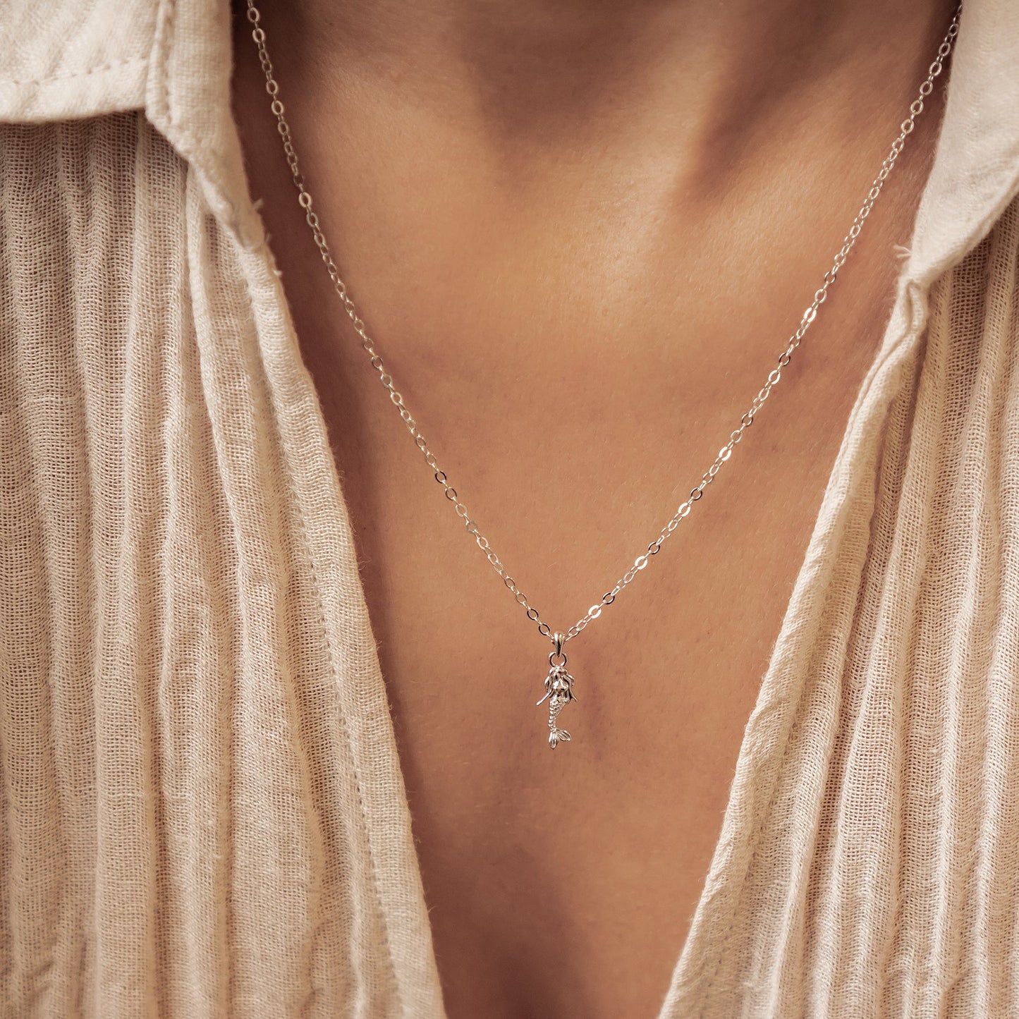 Mermaid Charm Pendant Necklace Sterling Silver