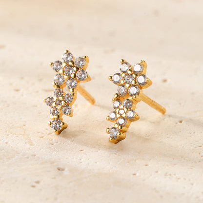 Mini Floral Climber Stud Earrings Sterling Silver