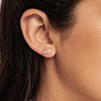 Mini Floral Climber Stud Earrings Sterling Silver