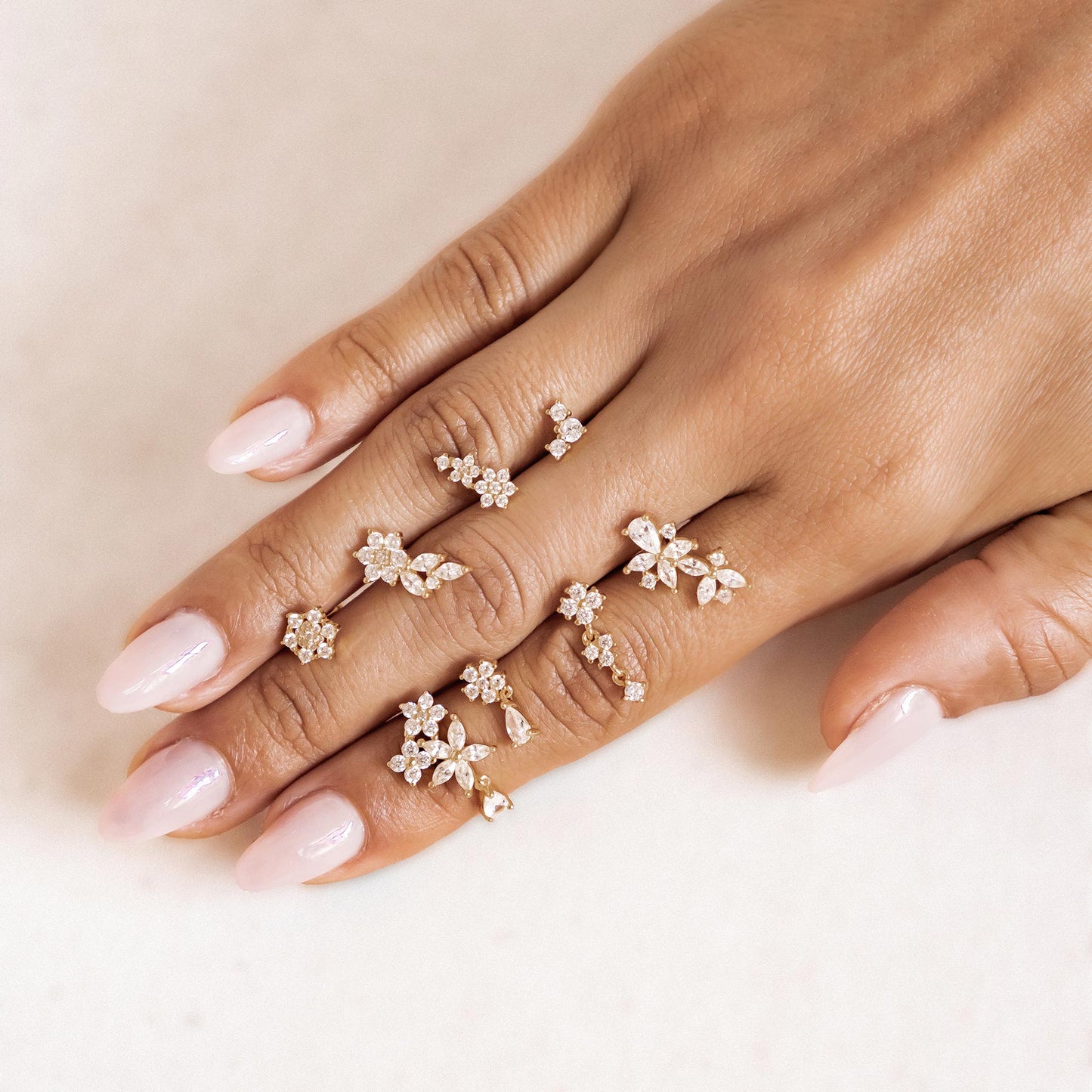 Mini Floral Climber Stud Earrings Sterling Silver