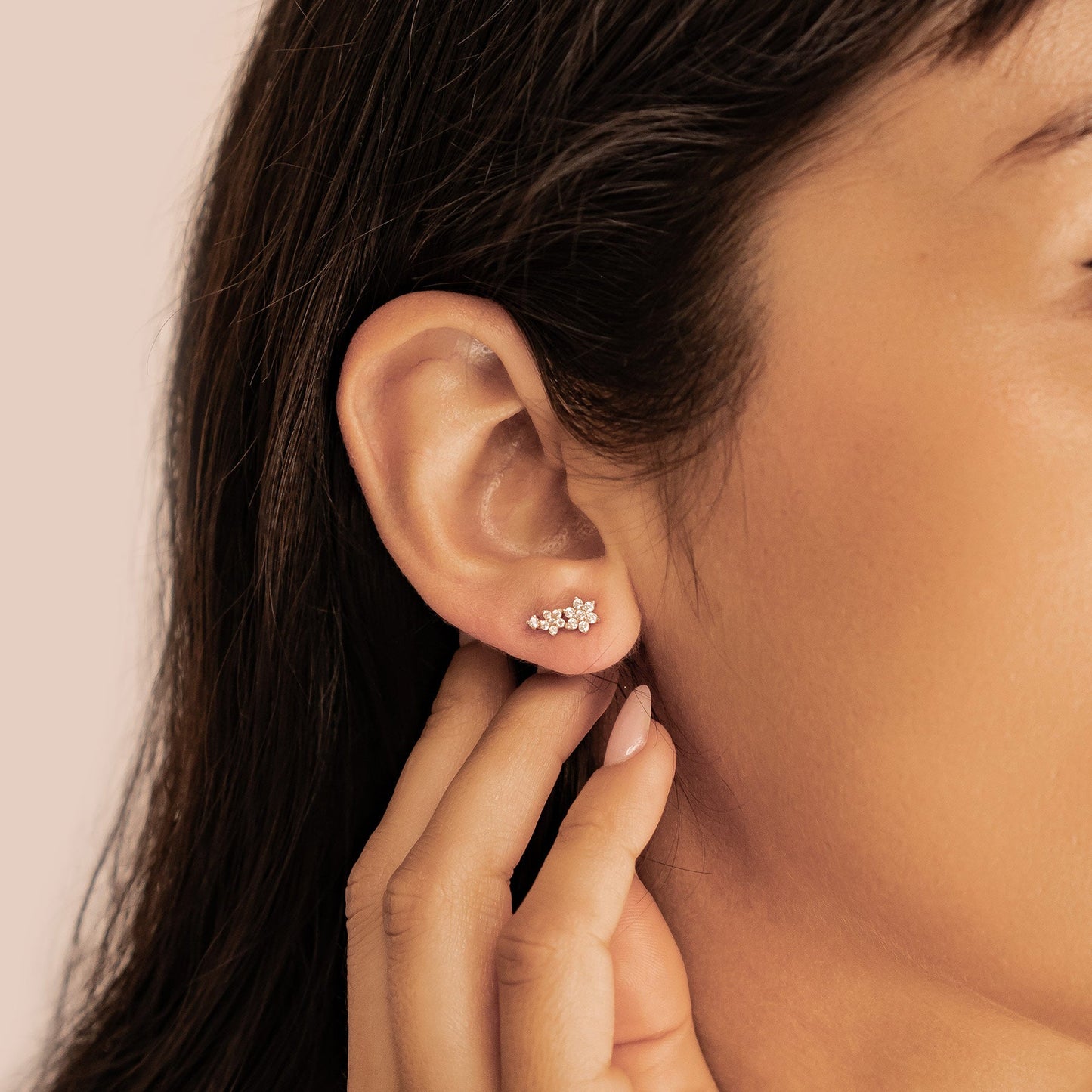 Mini Floral Climber Stud Earrings Sterling Silver