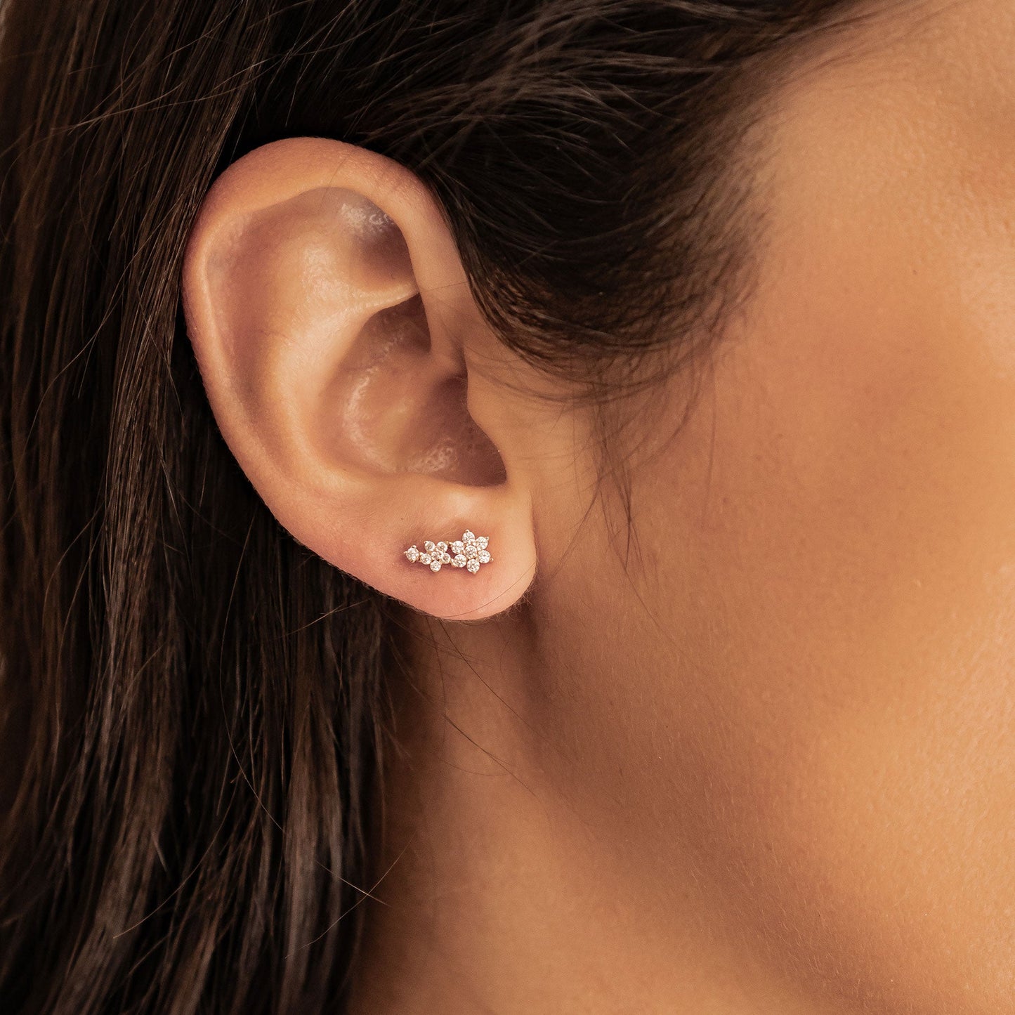 Mini Floral Climber Stud Earrings Sterling Silver