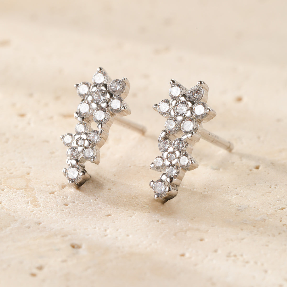 Mini Floral Climber Stud Earrings Sterling Silver