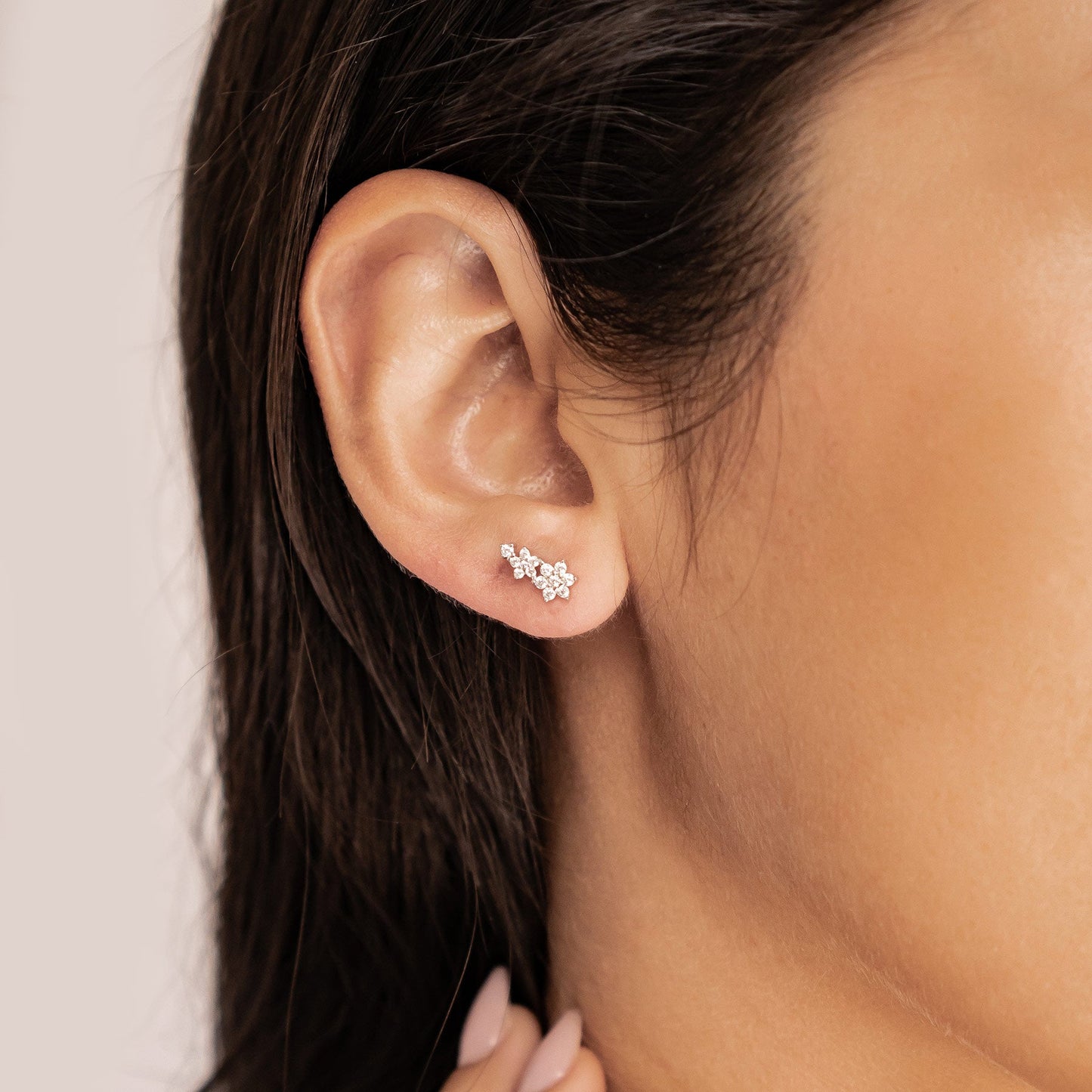 Mini Floral Climber Stud Earrings Sterling Silver