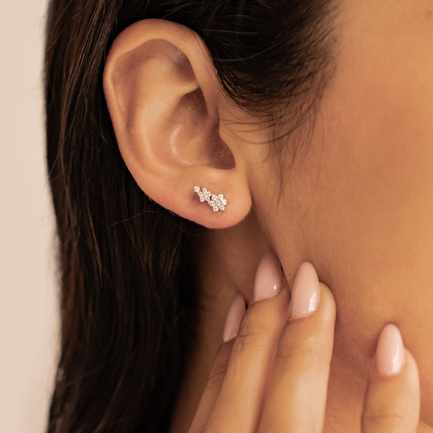 Mini Floral Climber Stud Earrings Sterling Silver