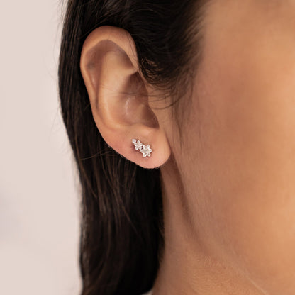Mini Floral Climber Stud Earrings Sterling Silver