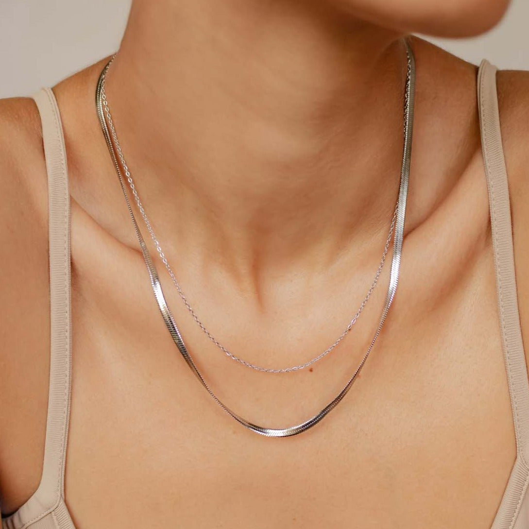 Mixed Snake and Cable Chain Necklace Silver