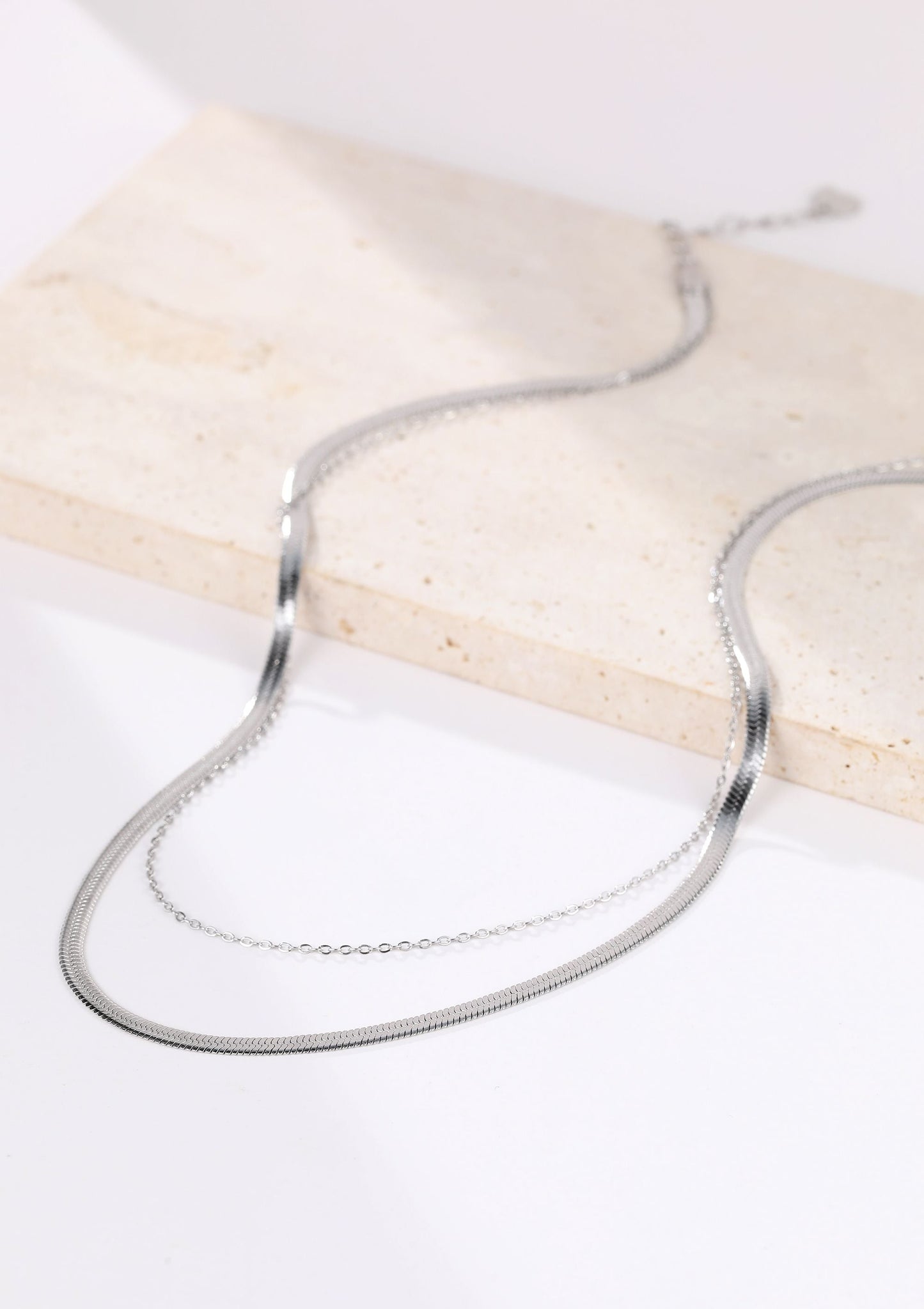 Mixed Snake and Cable Chain Necklace Silver