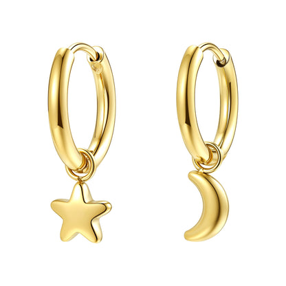 Moon and Star Hoop Earrings Waterproof