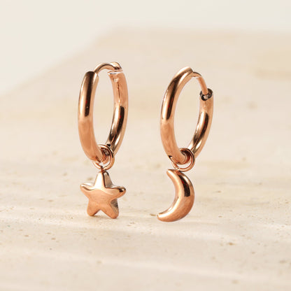 Moon and Star Hoop Earrings Waterproof