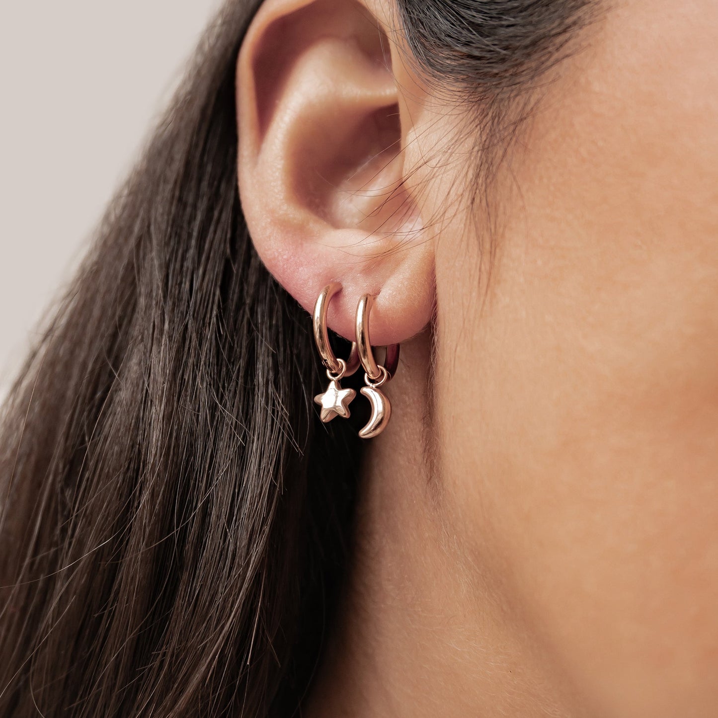 Moon and Star Hoop Earrings Waterproof