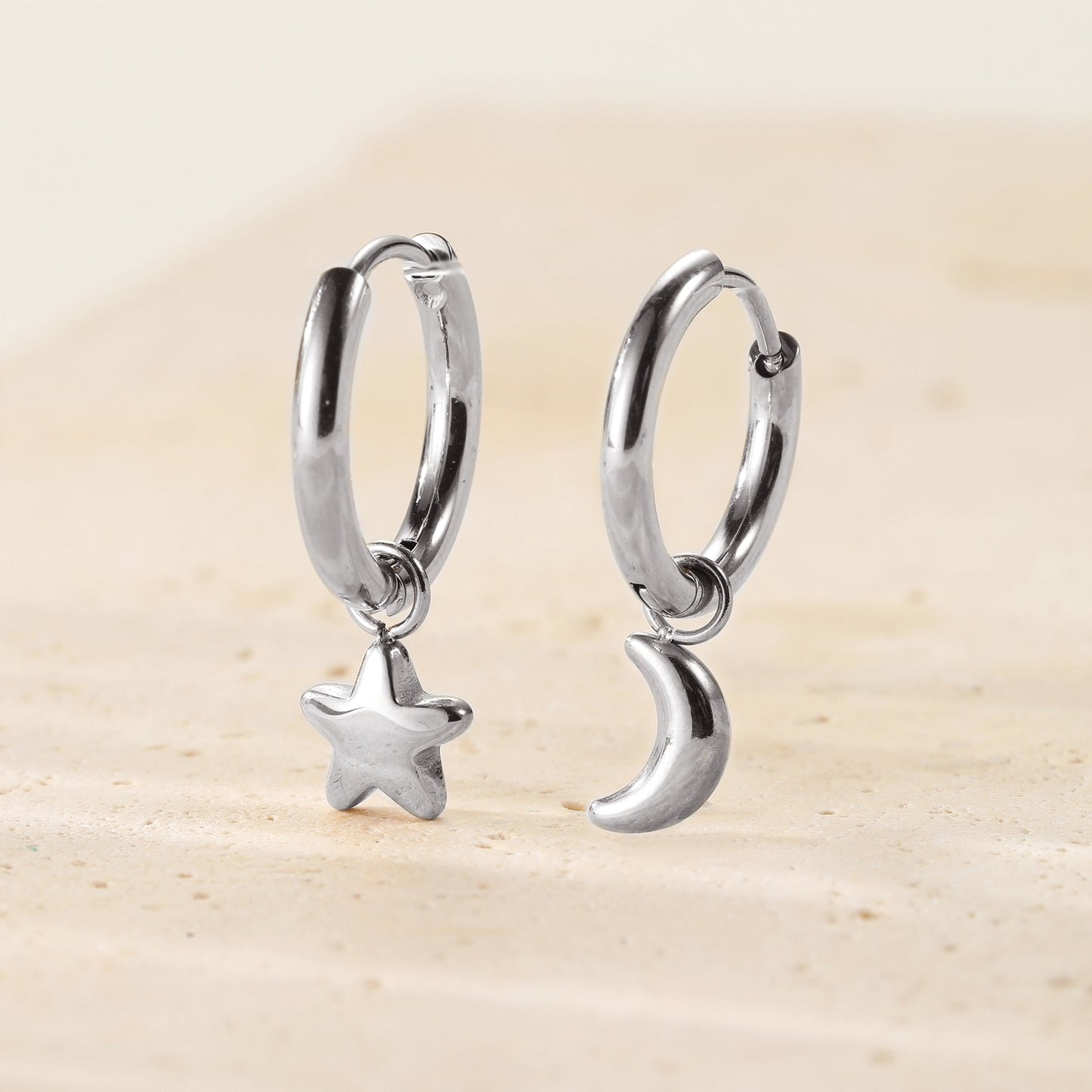Moon and Star Hoop Earrings Waterproof