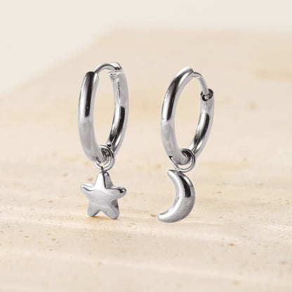 Moon and Star Hoop Earrings Waterproof