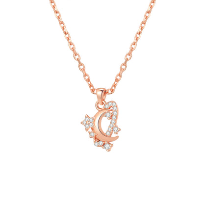 Moon & Star Pendant Necklace Sterling Silver