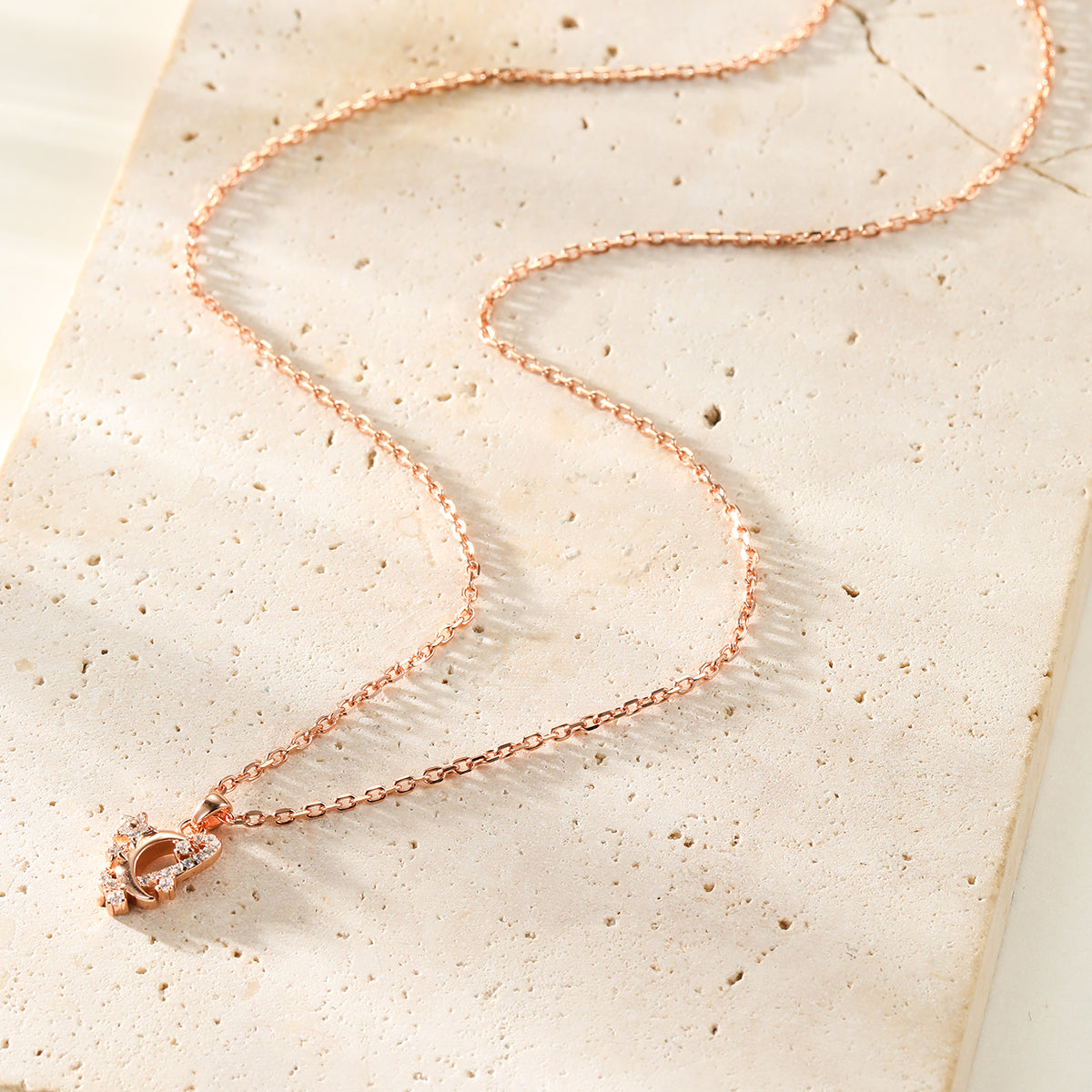 Moon & Star Pendant Necklace Sterling Silver