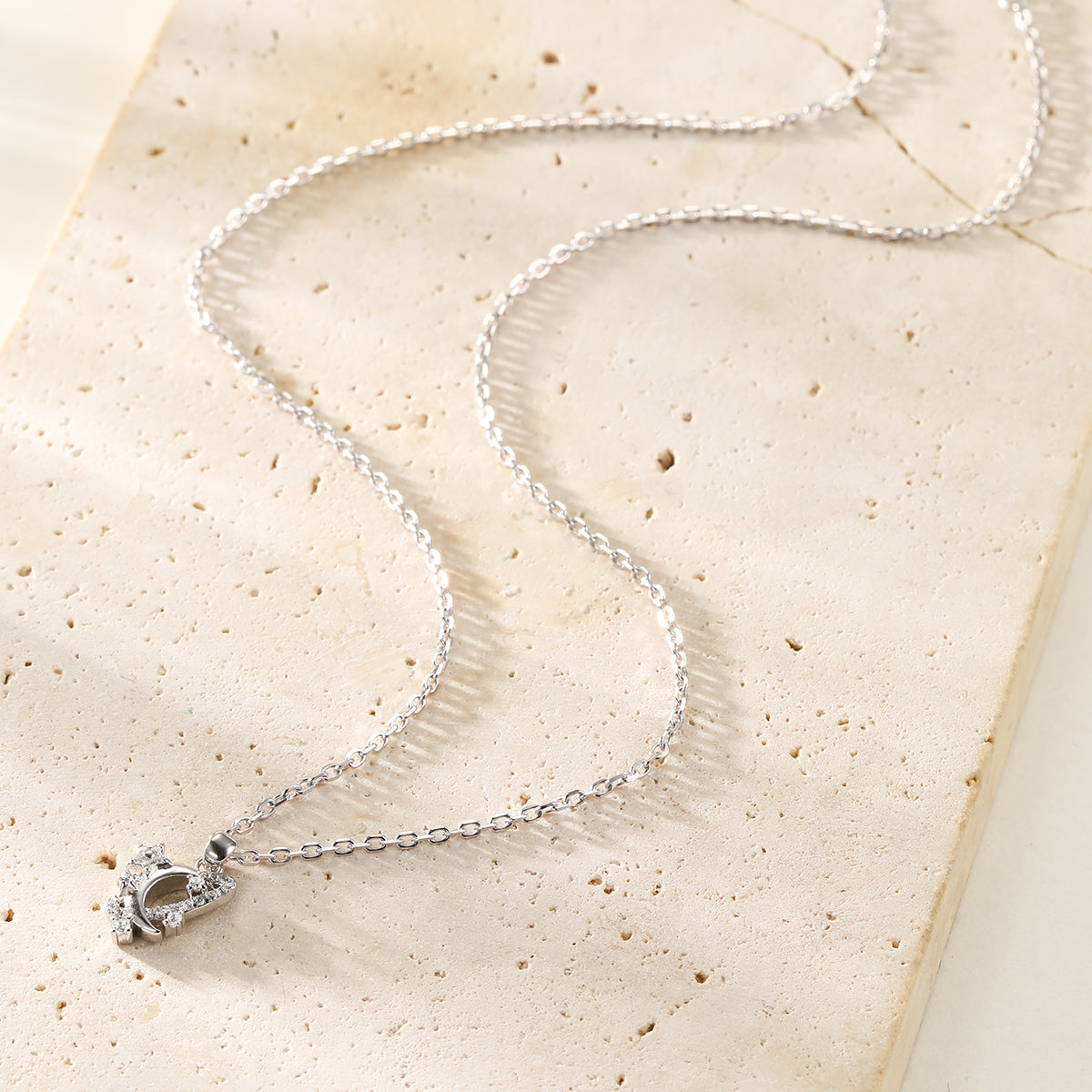 Moon & Star Pendant Necklace Sterling Silver