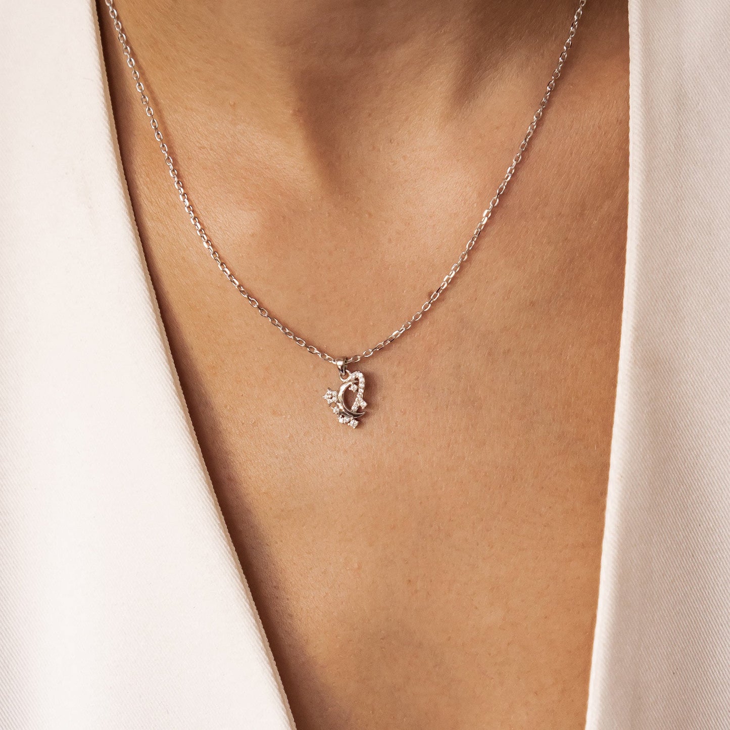 Moon & Star Pendant Necklace Sterling Silver