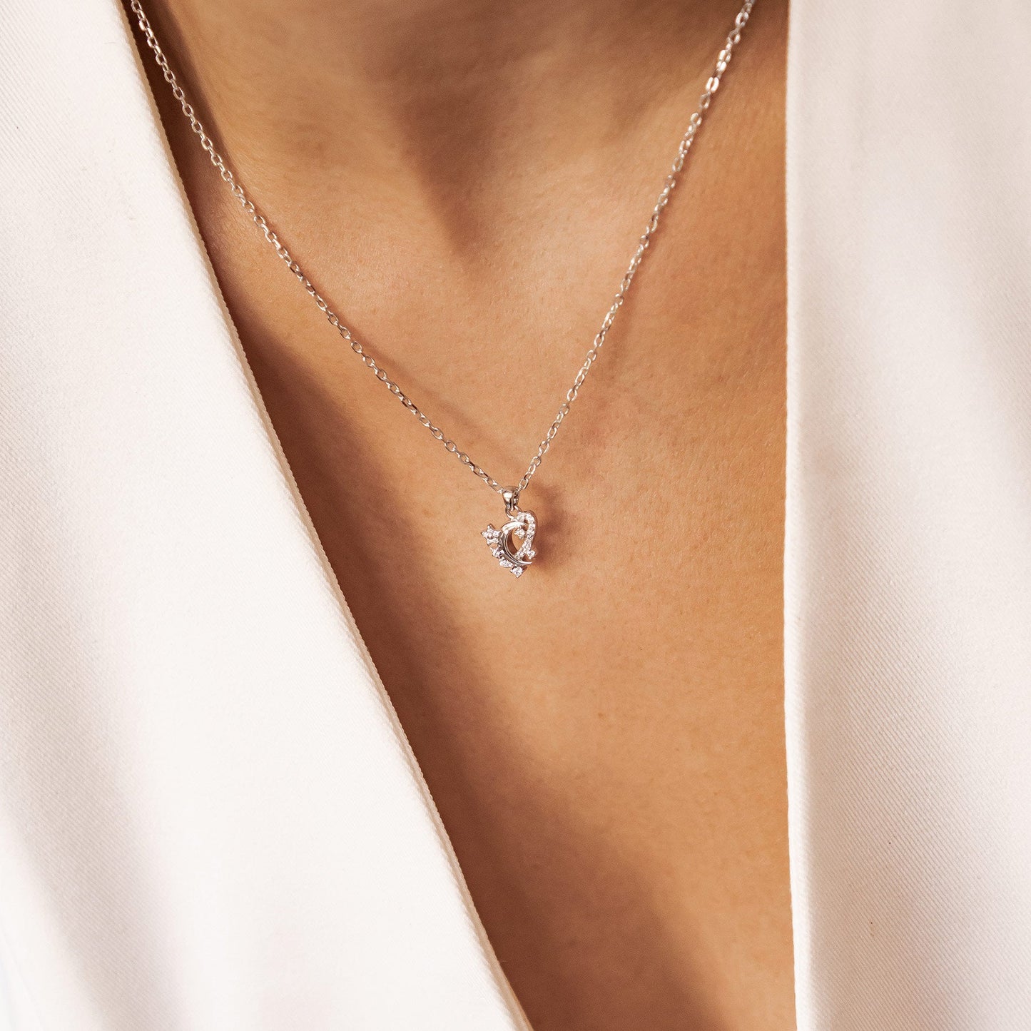 Moon & Star Pendant Necklace Sterling Silver