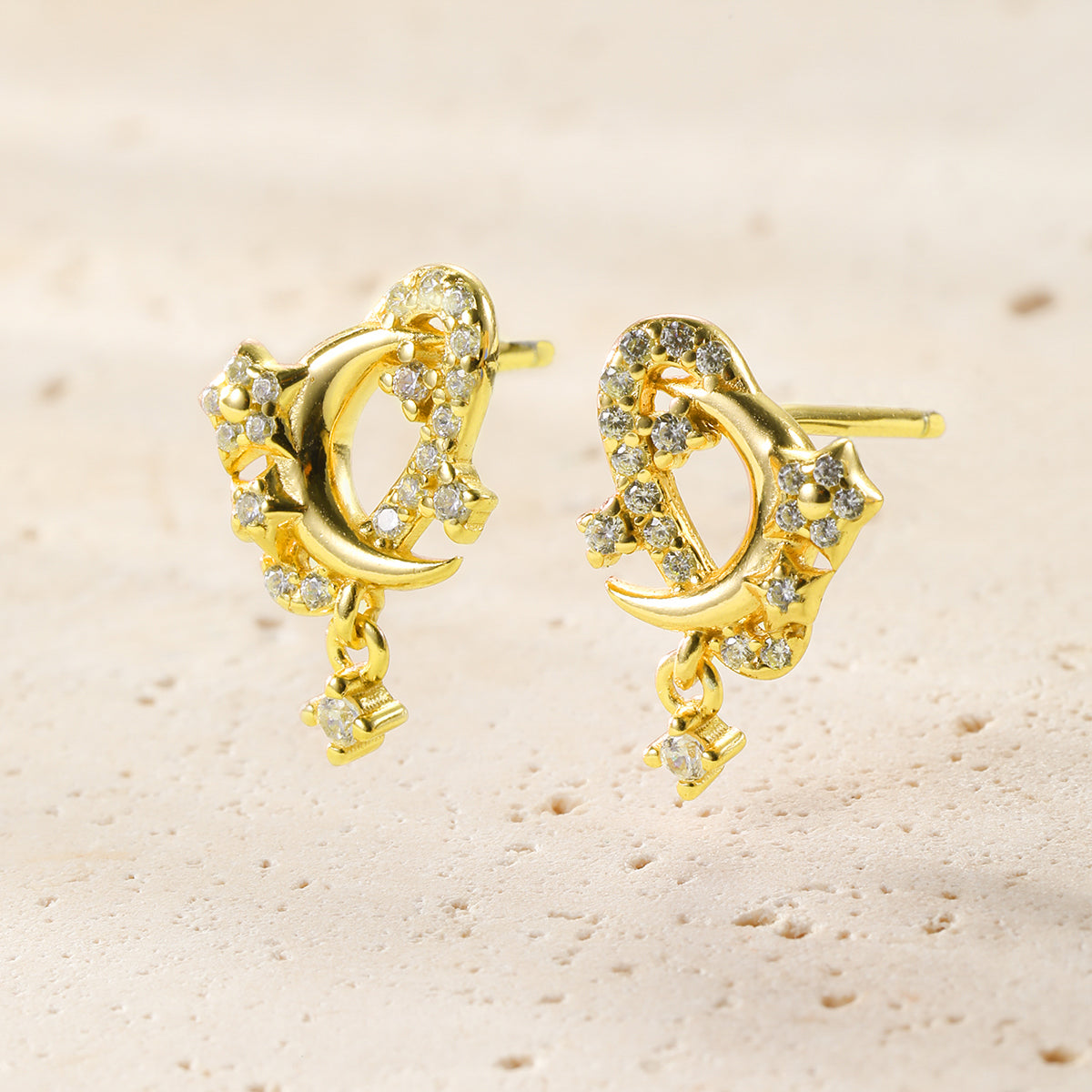 Moon & Star Sparkle Stud Earrings Sterling Silver